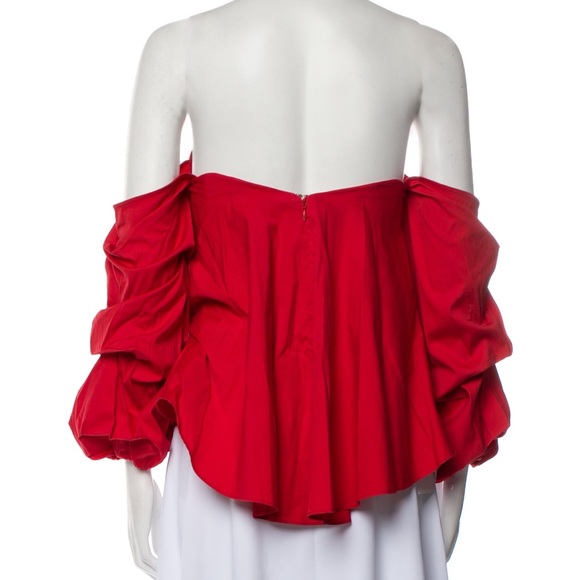 Caroline Constas Red Gabriella Off the Shoulder Top - Picture 7 of 10
